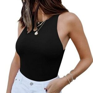 Sexy Sleeveless Racer Back Halter Neck Bodysuit Tank Tops XS NWT